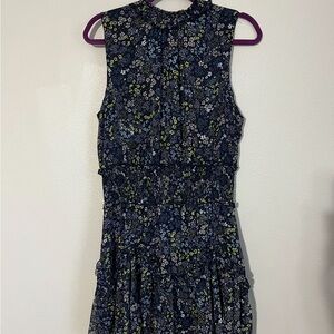 1. State Sleeveless Navy Blue Floral Smocked Neck Dress Size Large